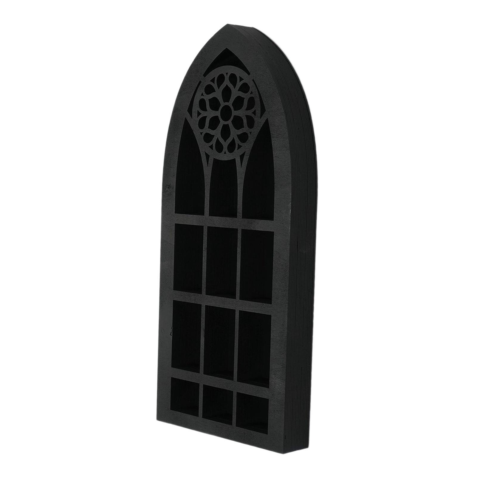 Wall Decor Display Shelf Church Window Design Black Wooden Shelf for Wall Figurine Display Shelf for Bathroom Gothic Room Decoration Office