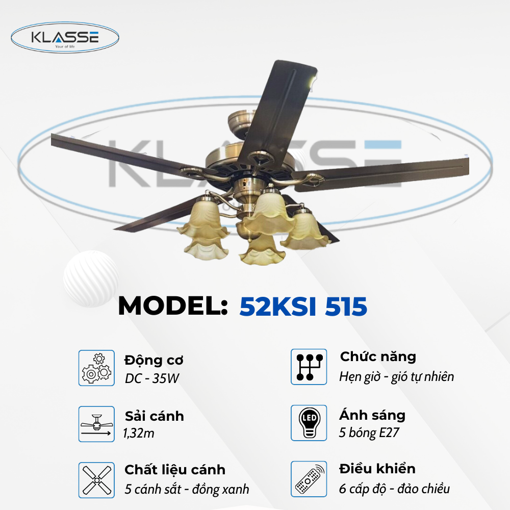 Quạt trần chùm đèn Klasse 52KSI 515 hàng chính hãng