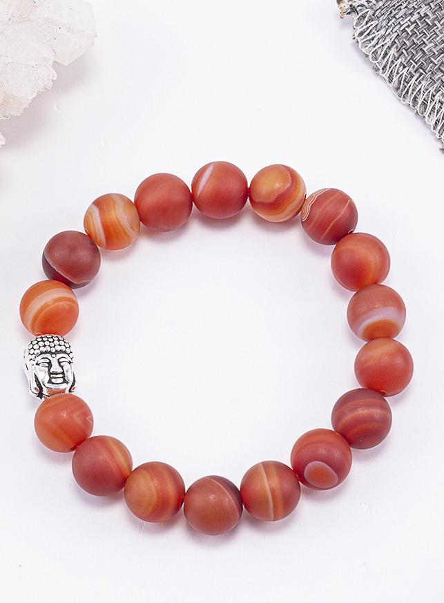 Vòng Tay Phong Thủy Nam Đá Mã Não Đỏ Nhám Phối Charm Phật Bạc  Mệnh Hỏa, Thổ Ngọc Quý Gemstones