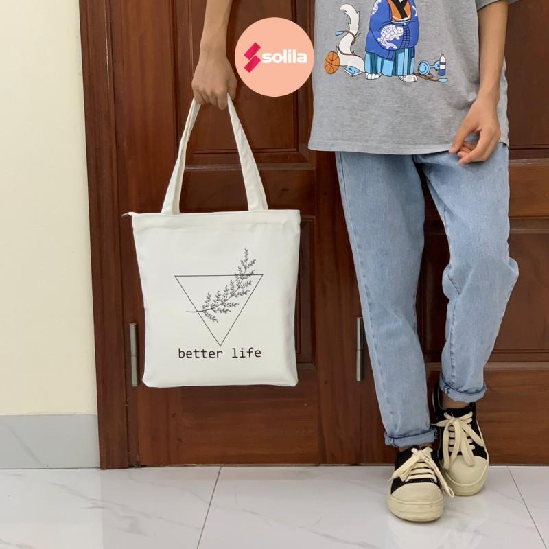 Túi tote bag vải canvas mềm đẹp có khóa và túi phụ cho bạn nữ đi học đi làm thời trang hàn quốc