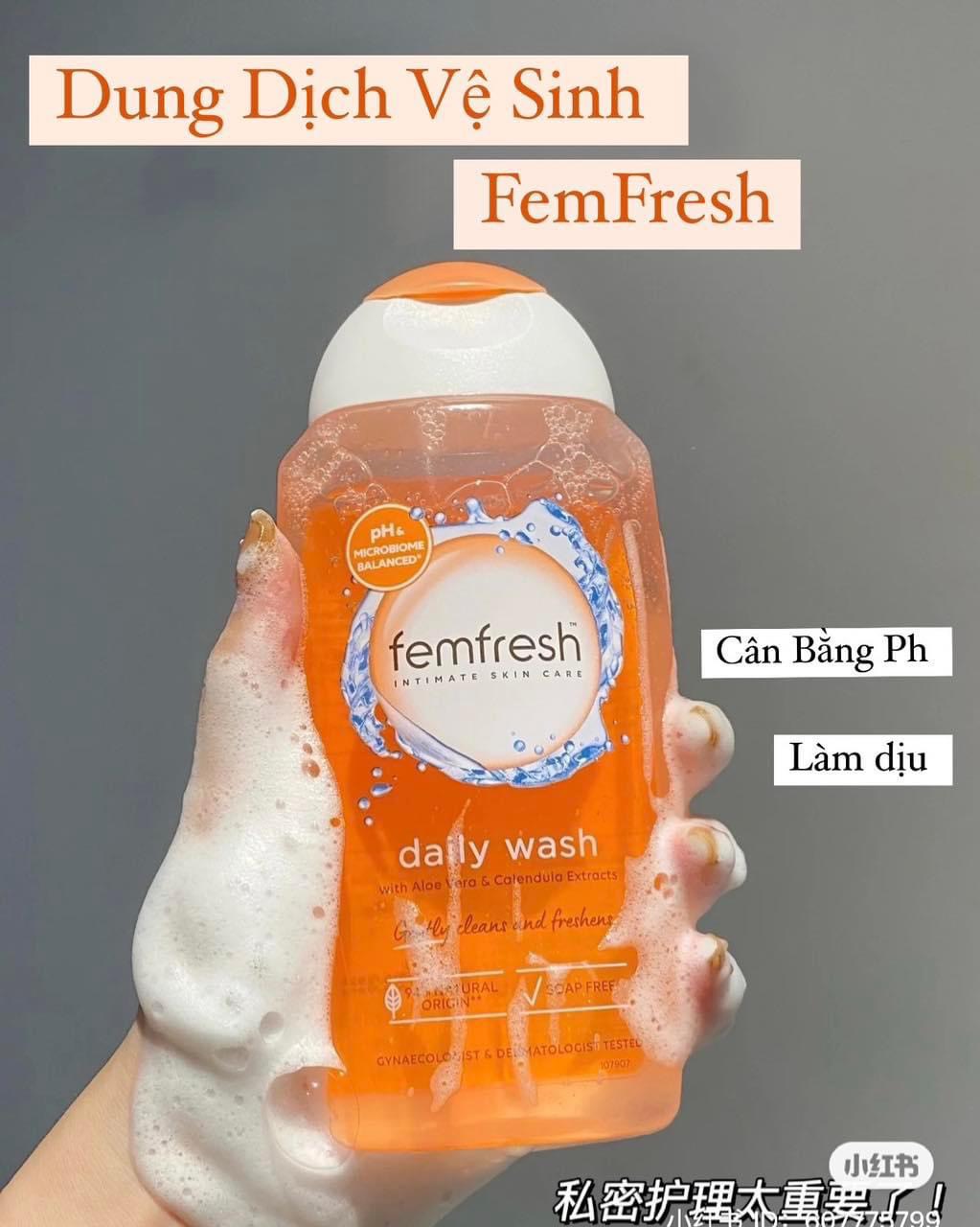 Dung Dịch Vệ Sinh Phụ Nữ femfresh intimate skin care ph balanced daily wash 250ml (Cam)