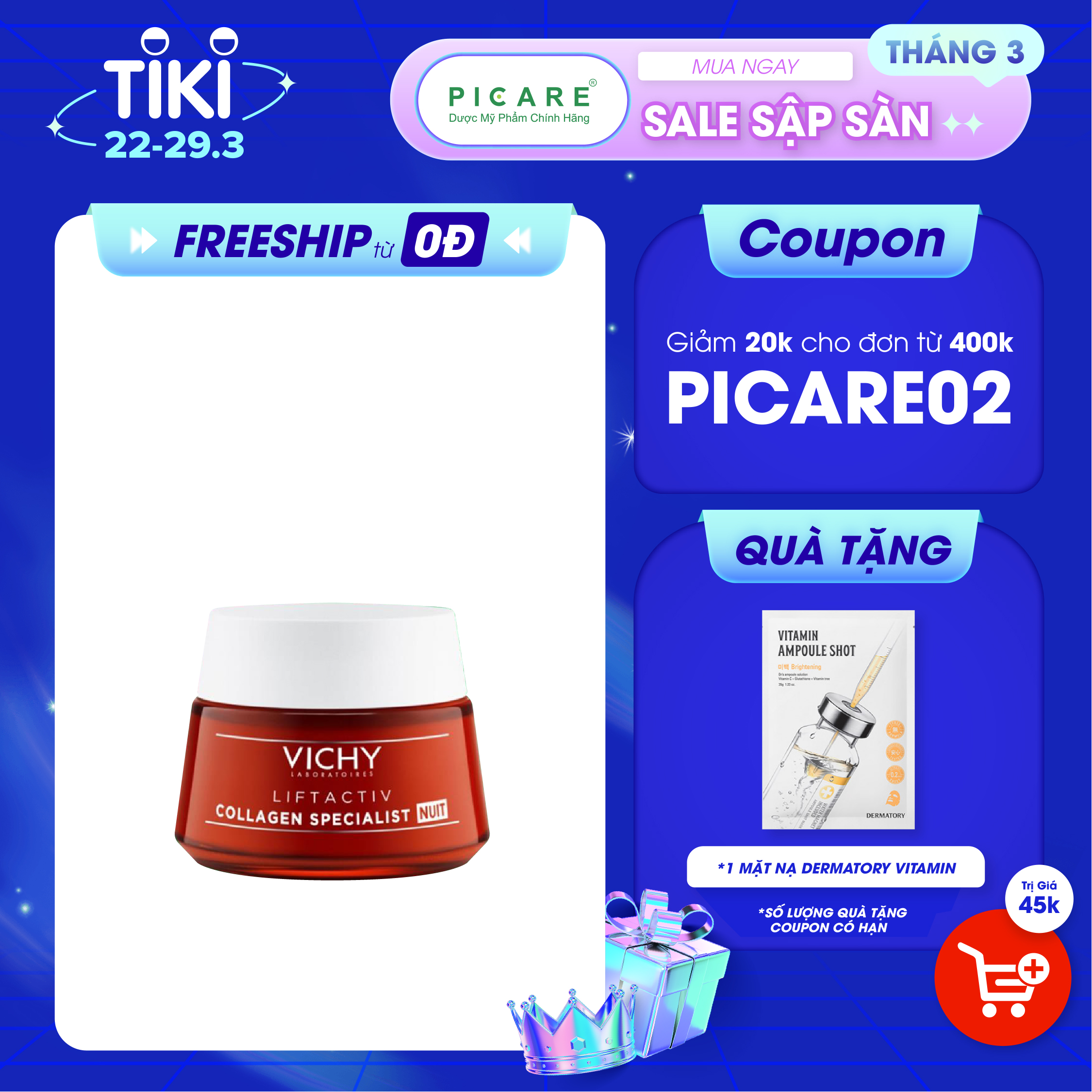 Kem dưỡng giúp sáng da, mờ thâm nám ban đêm Vichy LIFTACTIV COLLAGEN SPECIALIST NIGHT