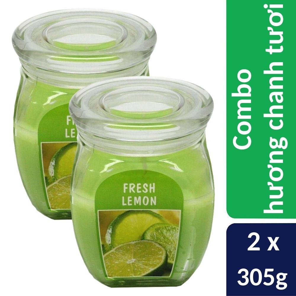 Combo 2 hũ nến thơm tinh dầu Bolsius Fresh Lemon 305g - hương chanh tươi, nến trang trí, thơm phòng, thư giãn, khử mùi