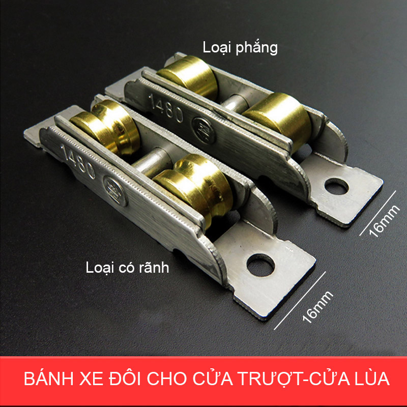 Bộ 2 bánh xe đôi rộng 16mm cho cửa trượt-cửa lùa inox không gỉ, dùng cho cửa lùa nhựa, nhôm, thép