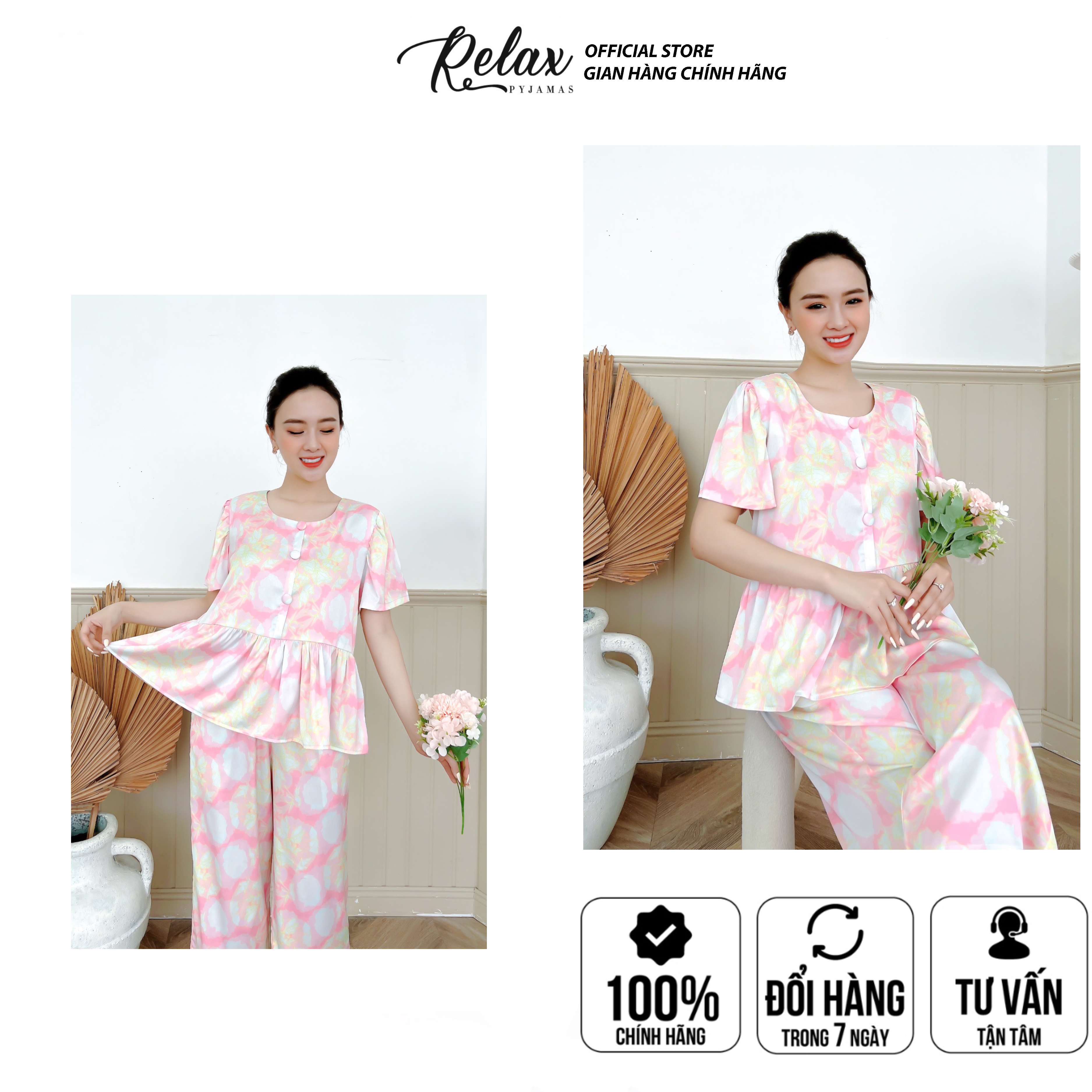 Đồ Bộ Pyjama, Đồ mặc nhà nữ Lụa Pháp cao cấp, mềm mịn, thoáng mát - HW1009 - RELAX