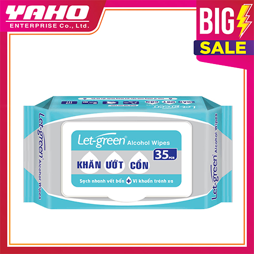 Khăn Ướt Cồn LET-GREEN Diệt Khuẩn 35 Miếng/Bao