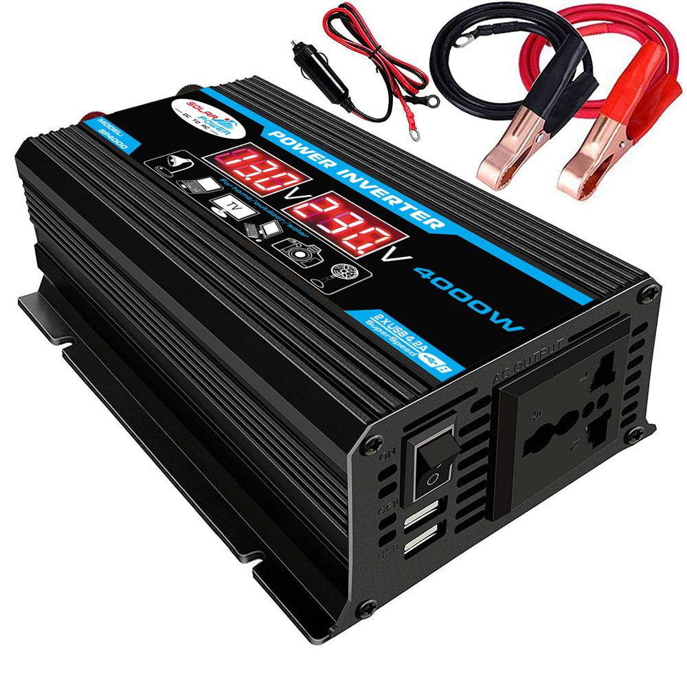 4000W Intelligent Digital Car Inverter 2 USB Output Ports Modified Sine-wave Converter with LED Display