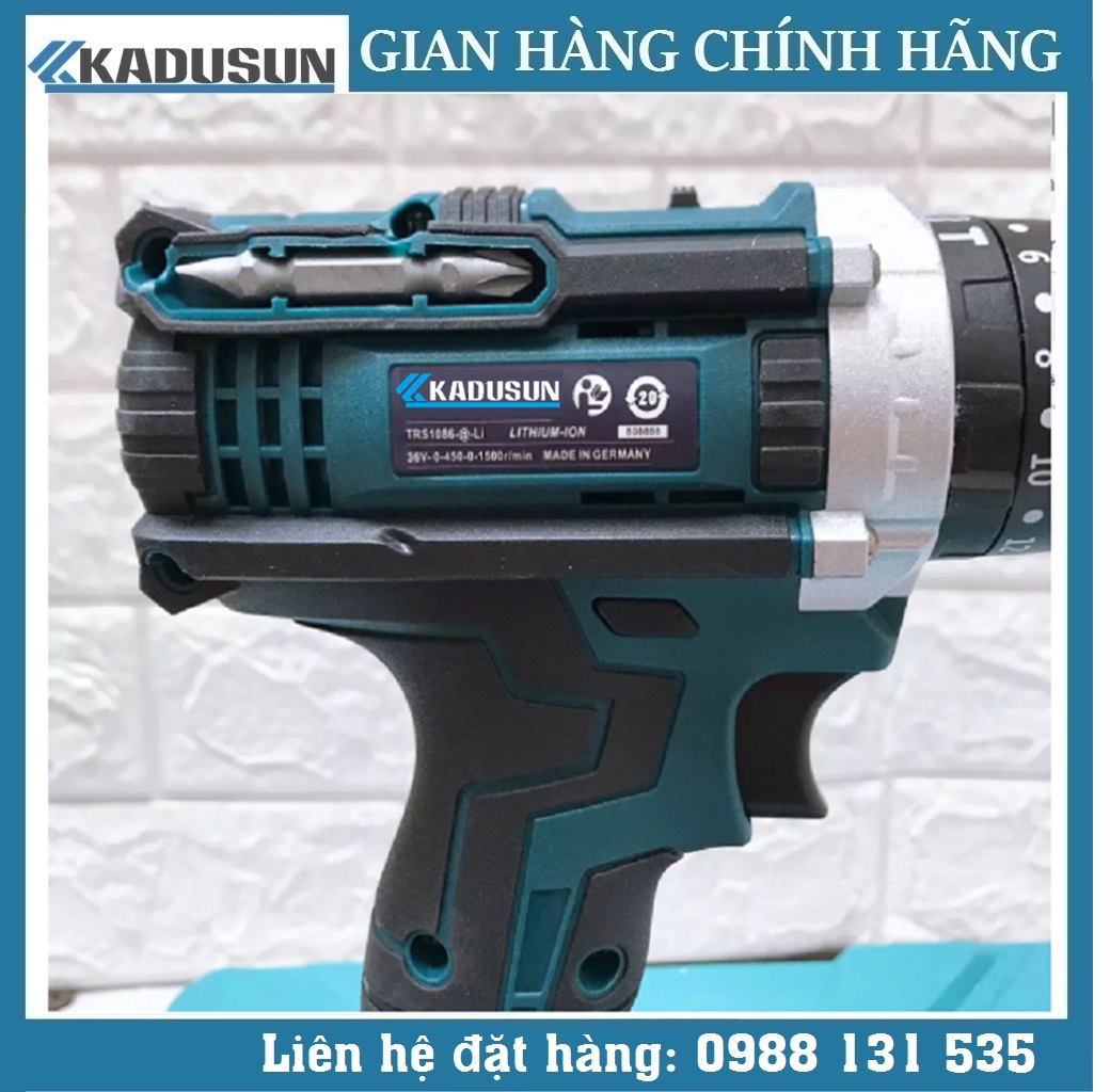 Máy khoan pin KADUSUN, 3 chức năng khoan tường, Bắn vit, Mở bulong- Tặng kèm 24 chi tiết gồm các mũi khoan + Mũi bắt vít