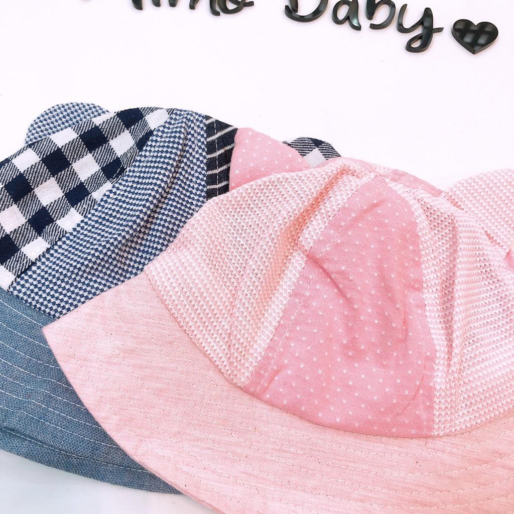 Mũ tai bèo tai gấu kẻ hồng, xanh cho bé (18-36m)