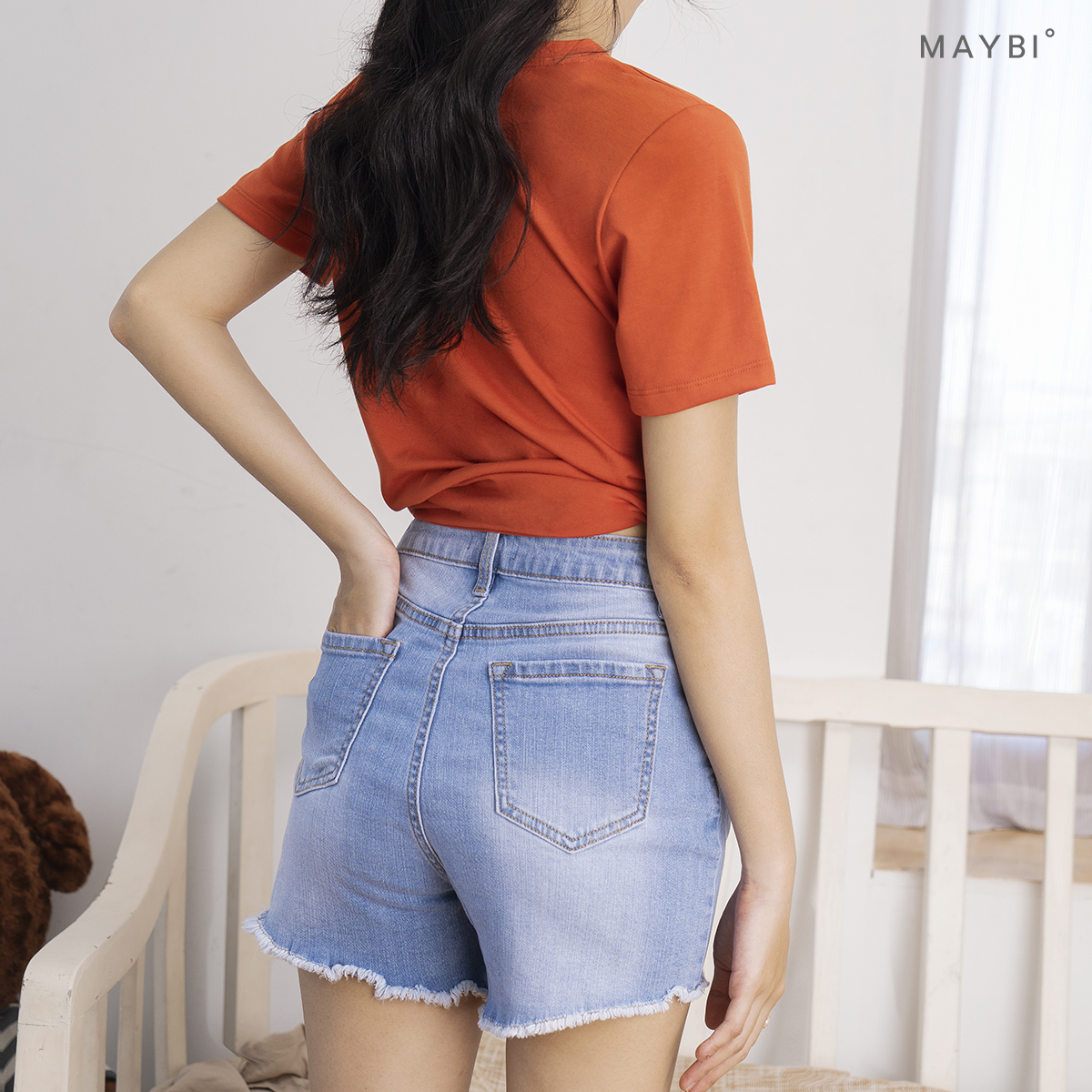 MAYBI - Quần short jean xanh nhạt