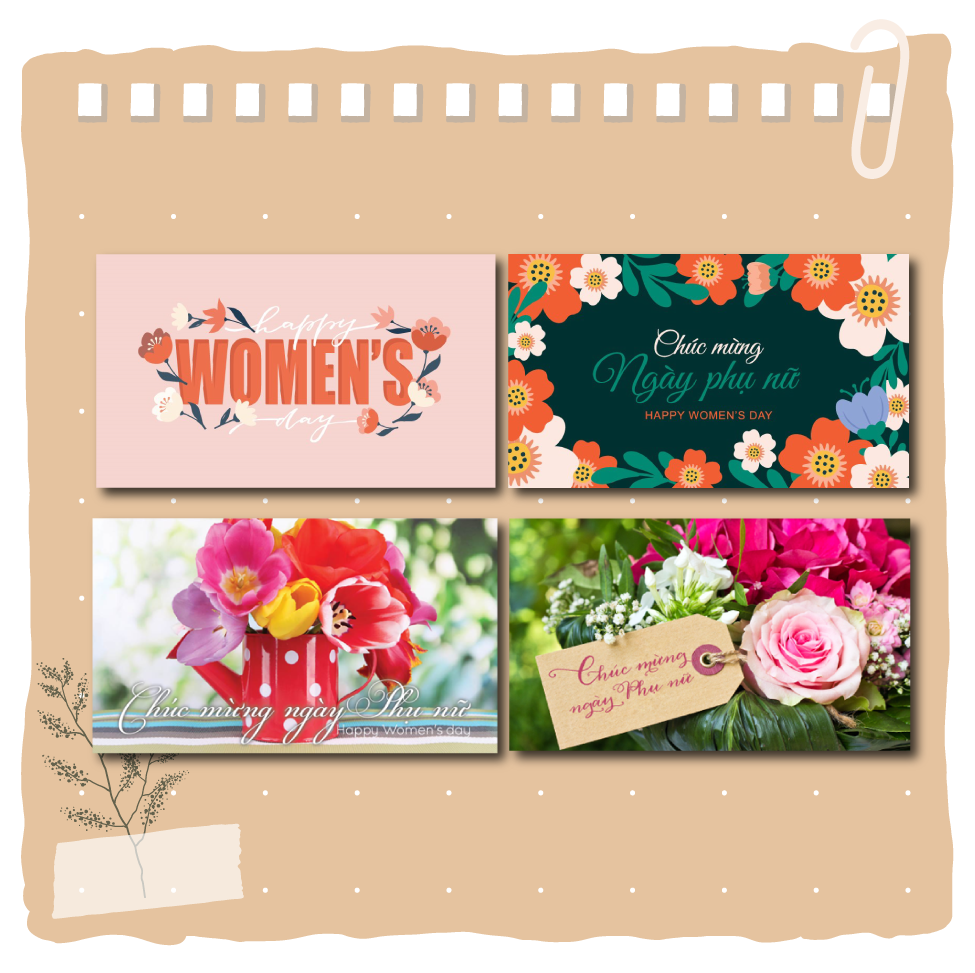 Combo 4c Thiệp ngày phụ nữ 8.3 và 20.10 Women's day - Thiệp Grey 10.5x18cm kèm phong bì