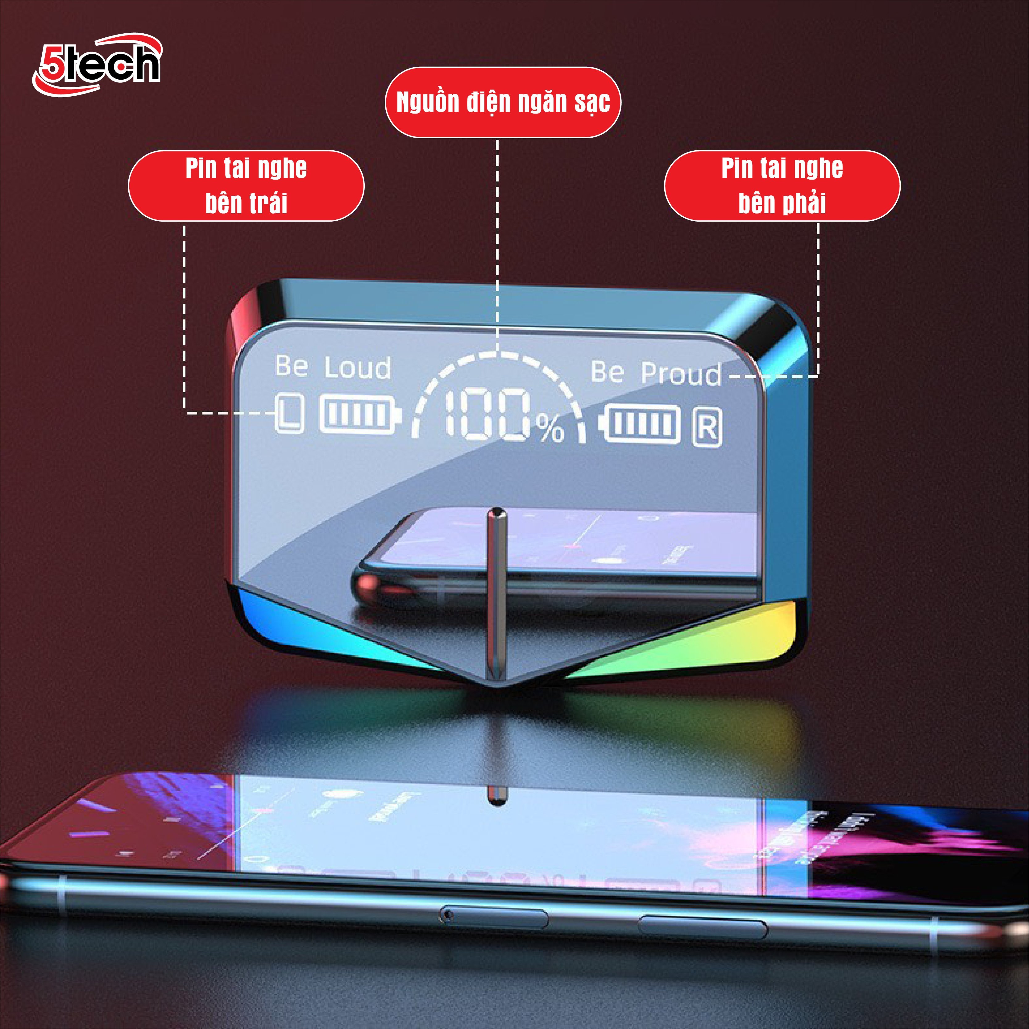 Tai nghe bluetooth gaming monster 5TECH hàng chính hãng, tai phone không dây pin trâu với màn hình LED RGB tráng gương nghe nhạc cưc hay