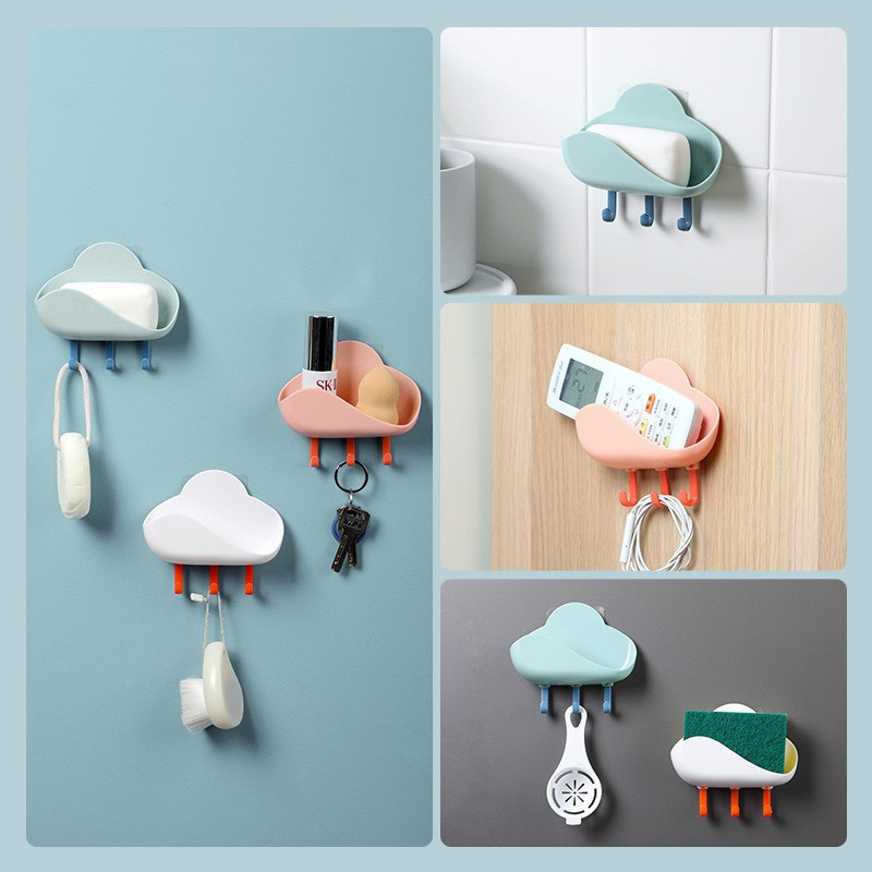 Kệ đám mây xà phòng dán tường kèm móc treo