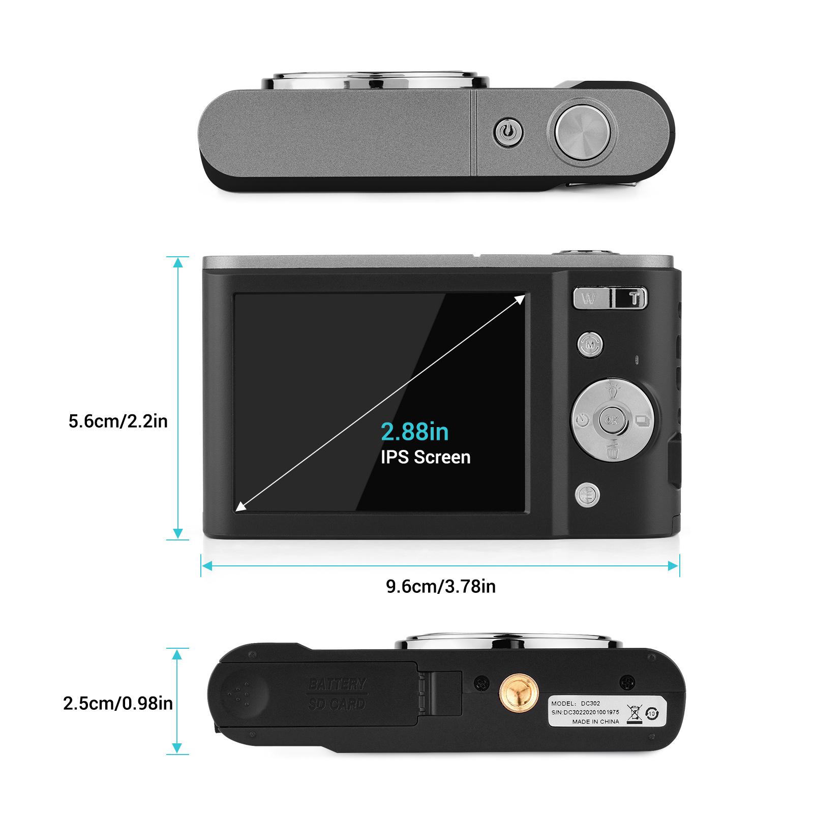 Máy ảnh kỹ thuật số Andoer Mini 48MP 2.7K 2,88 inch Màn hình IPS 16x Phóng to Phát hiện mặt tích hợp 2PCS Pin Dây đeo tay mang theo Túi mang theo