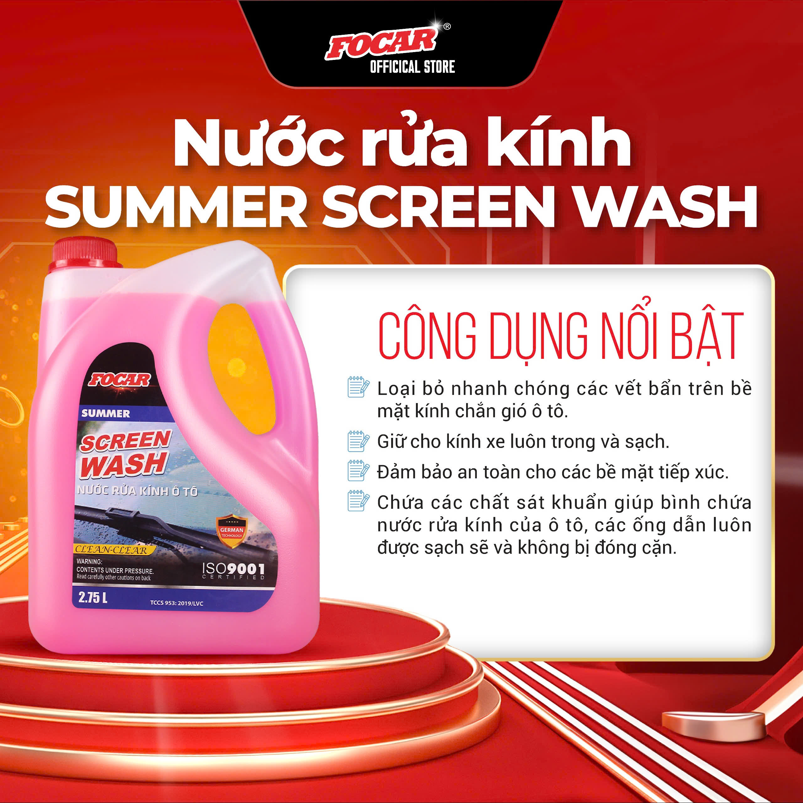 [Giá tốt] NƯỚC RỬA KÍNH Ô TÔ SUMMER-FOCAR Summer Screen Wash 2,75L - Chống bám bụi