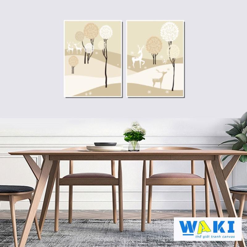 Bộ 2 tranh trang trí phòng khách phong cách tối giản – W232