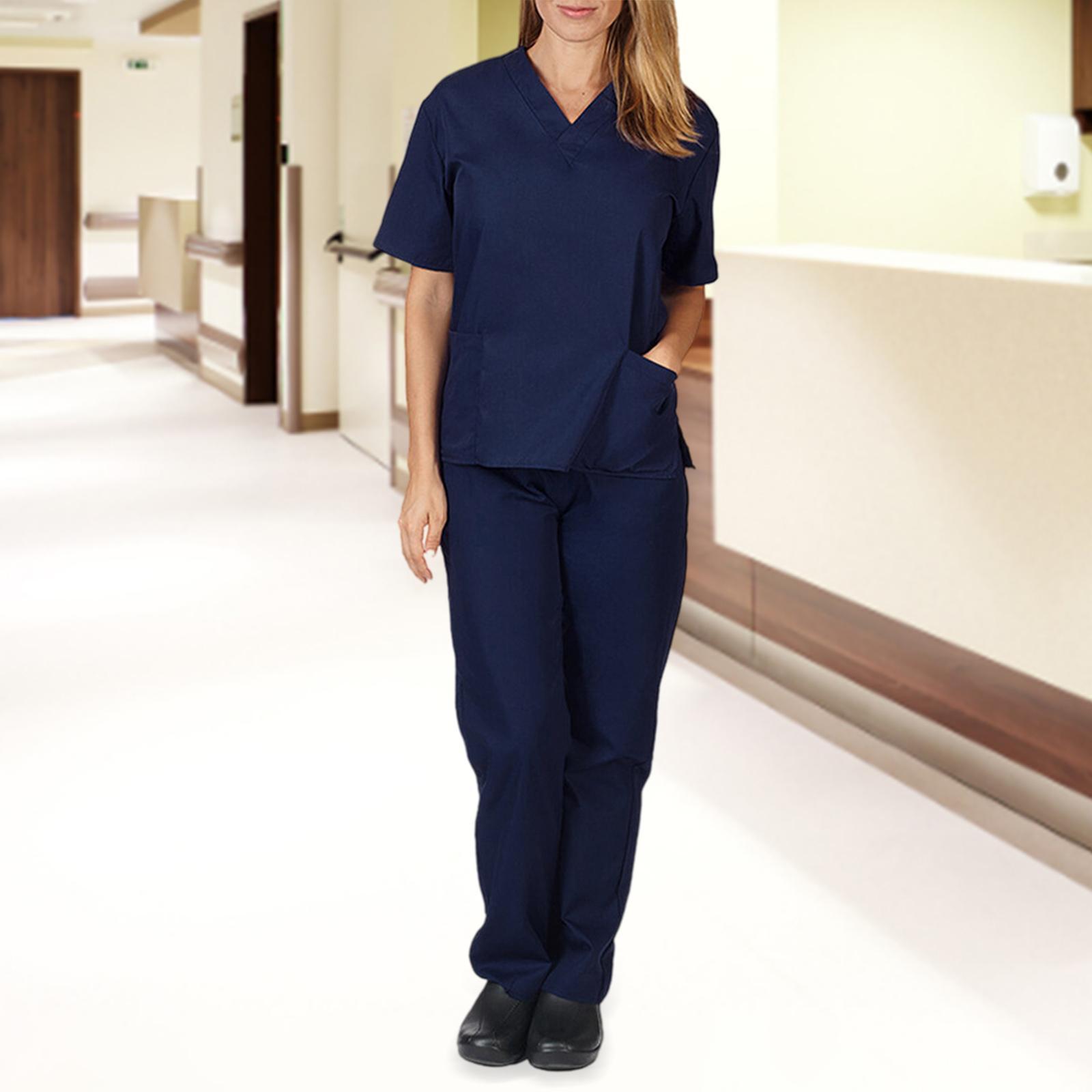 Unisex V Neck Scrubs Set Uniform - Women and Man Nursing Scrubs Set Top and Pants Workwear