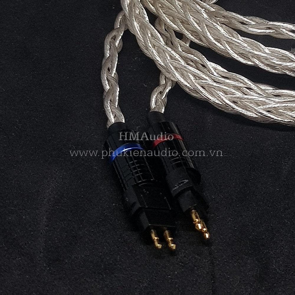 Dây tai nghe đồng mạ bạc 7N OCC Litz 23AWG đường kính dây đơn 1.25mm tết 8 sợi - Connector Sens HD650 HD600 HD660s HD25 HD580