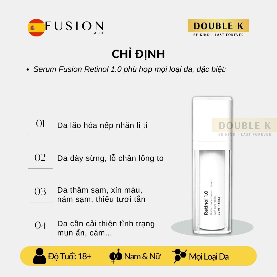 Fusion Retinol 1.0 - Tinh Chất Chống Lão Hóa, Săn Chắc, Mịn Màng Làn Da, Làm Mờ Nếp Nhăn - Double K