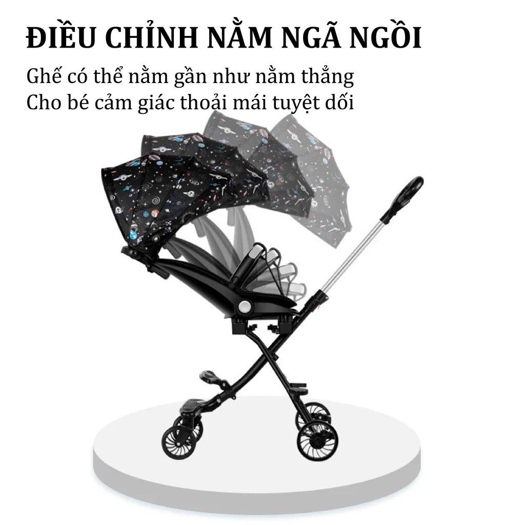 Xe Đẩy Em Bé Gấp Gọn Đảo Chiều Nhiều Tư Thế Kèm Đệm Và Mái Che