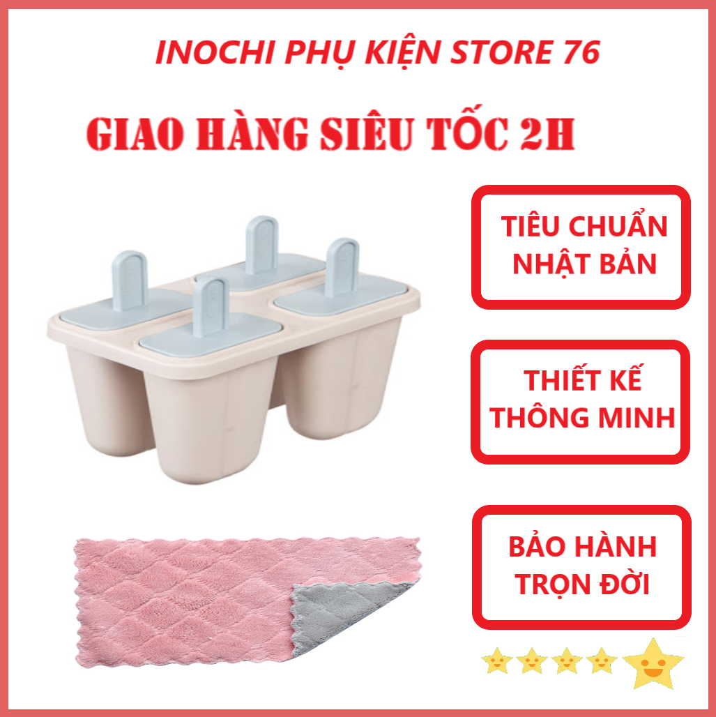 Khuôn Làm Kem 4 Ô Kari Chuẩn Nhật ( Tặng kèm khăn lau pakasa) - Hàng Chính Hãng