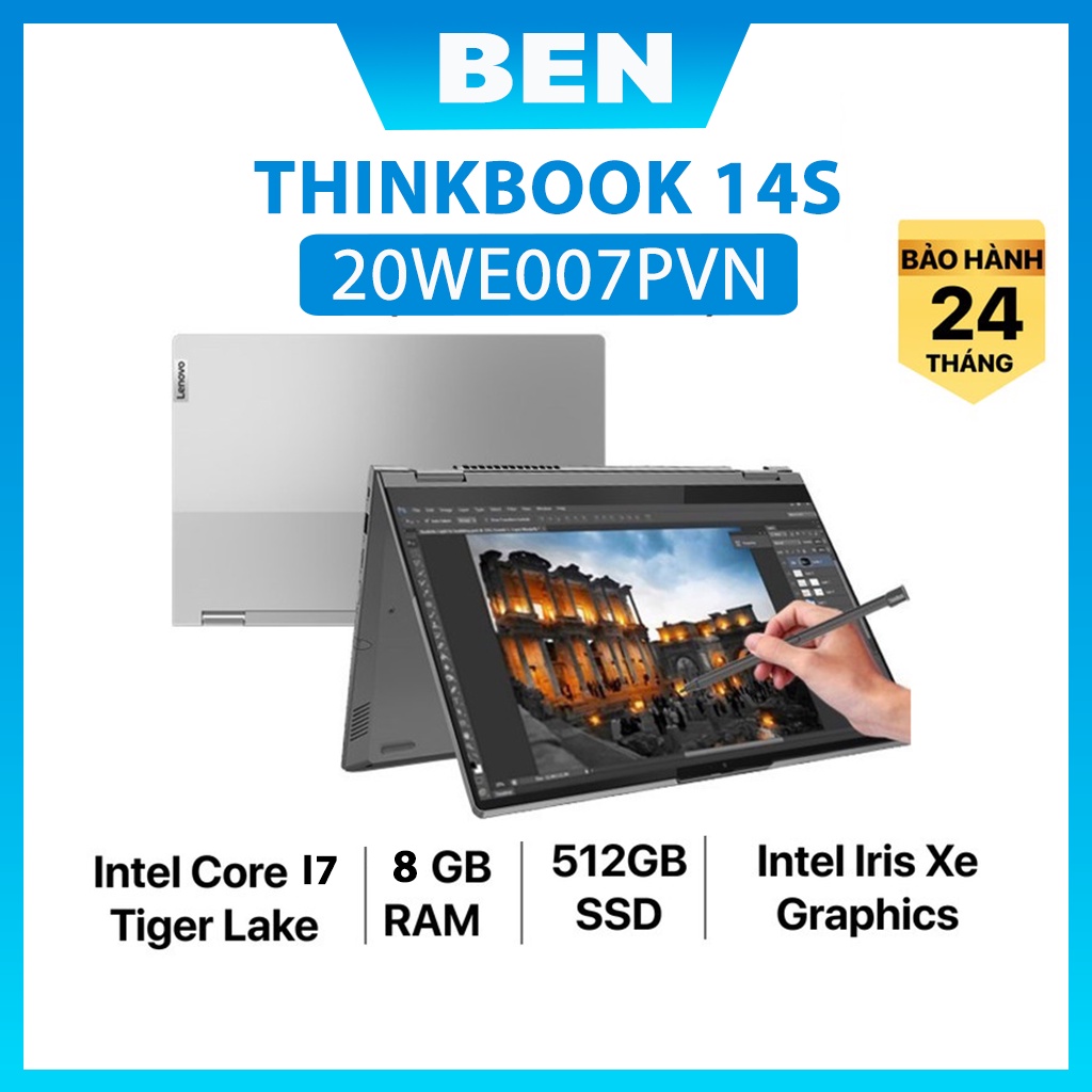 Laptop Lenovo ThinkBook 14s Yoga ITL i7 1165G7/8GB/512GB/14"F/Touch/Pen/Win11//Xám - Hàng chính hãng