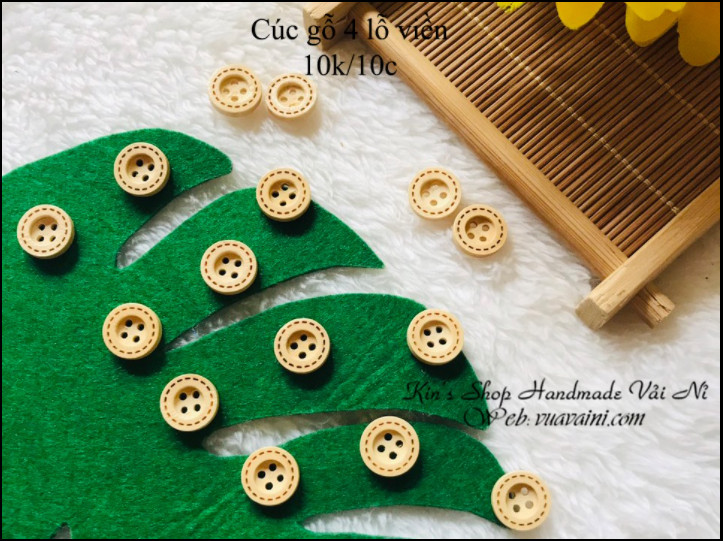 Túi 10 Cúc gỗ 4 lỗ viền 1cm dùng trong may mặc, làm đồ handmade