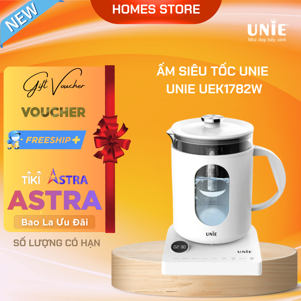 Ấm Siêu Tốc Đa Năng Cao Cấp UNIE UEK1782W Sang Trọng Tiêu Chuẩn Đức, 6 Chức Năng Nấu Pha, Dung Tích 1.7 Lít Công Suất 1000 W  - Hàng Chính Hãng