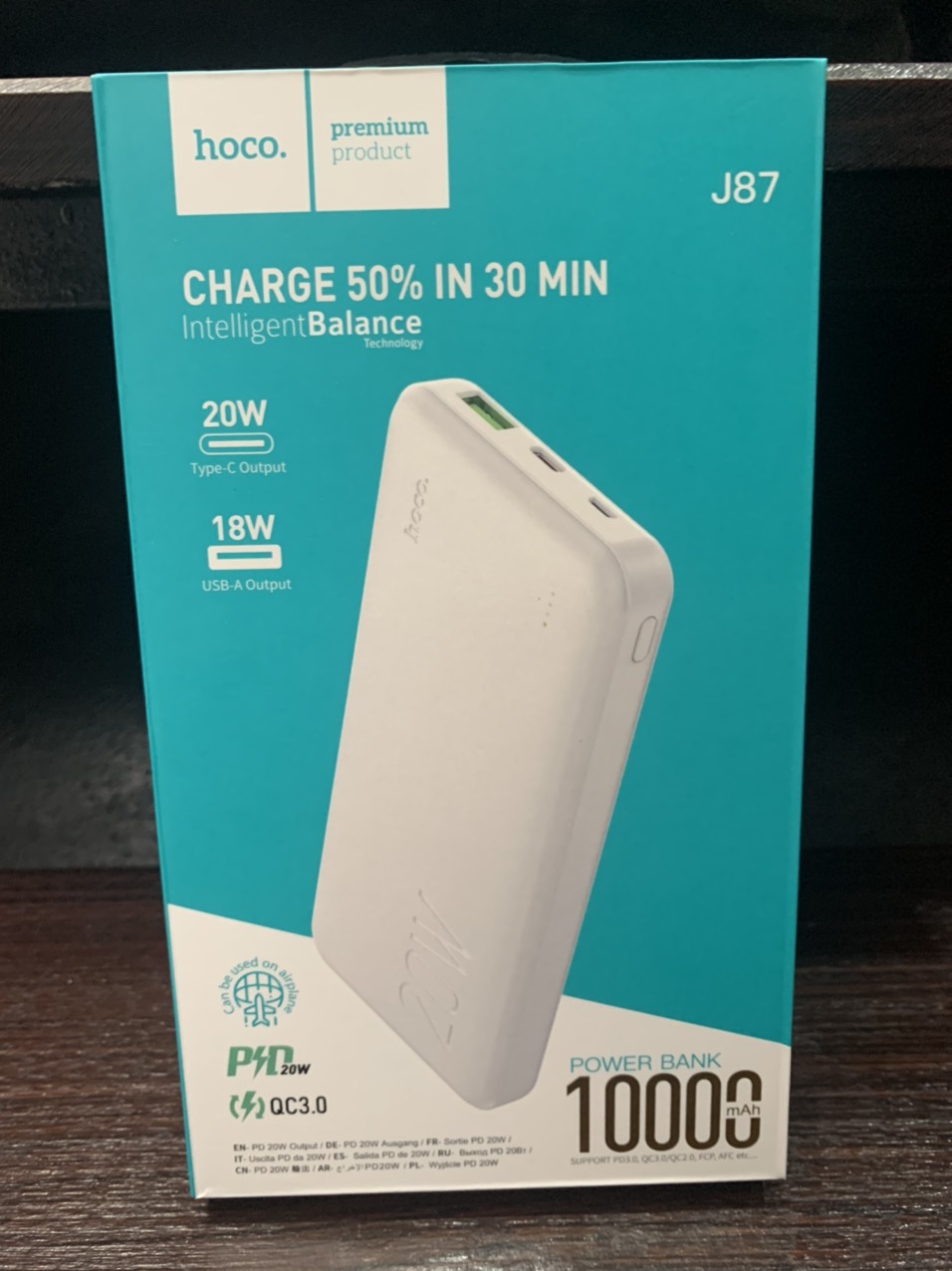 Pin dự phòng sạc nhanh 10.000mah hoco J87 QC 3.0 và PD 20w,cổng sạc type-c sạc đảo chiều