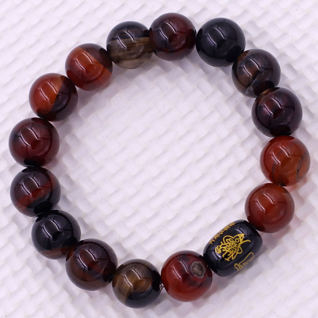 Vòng chuỗi đeo tay đá thạch anh nâu 10 ly charm giải thái tuế phù, vòng chuỗi phong thủy, giải năm hạn thái tuế