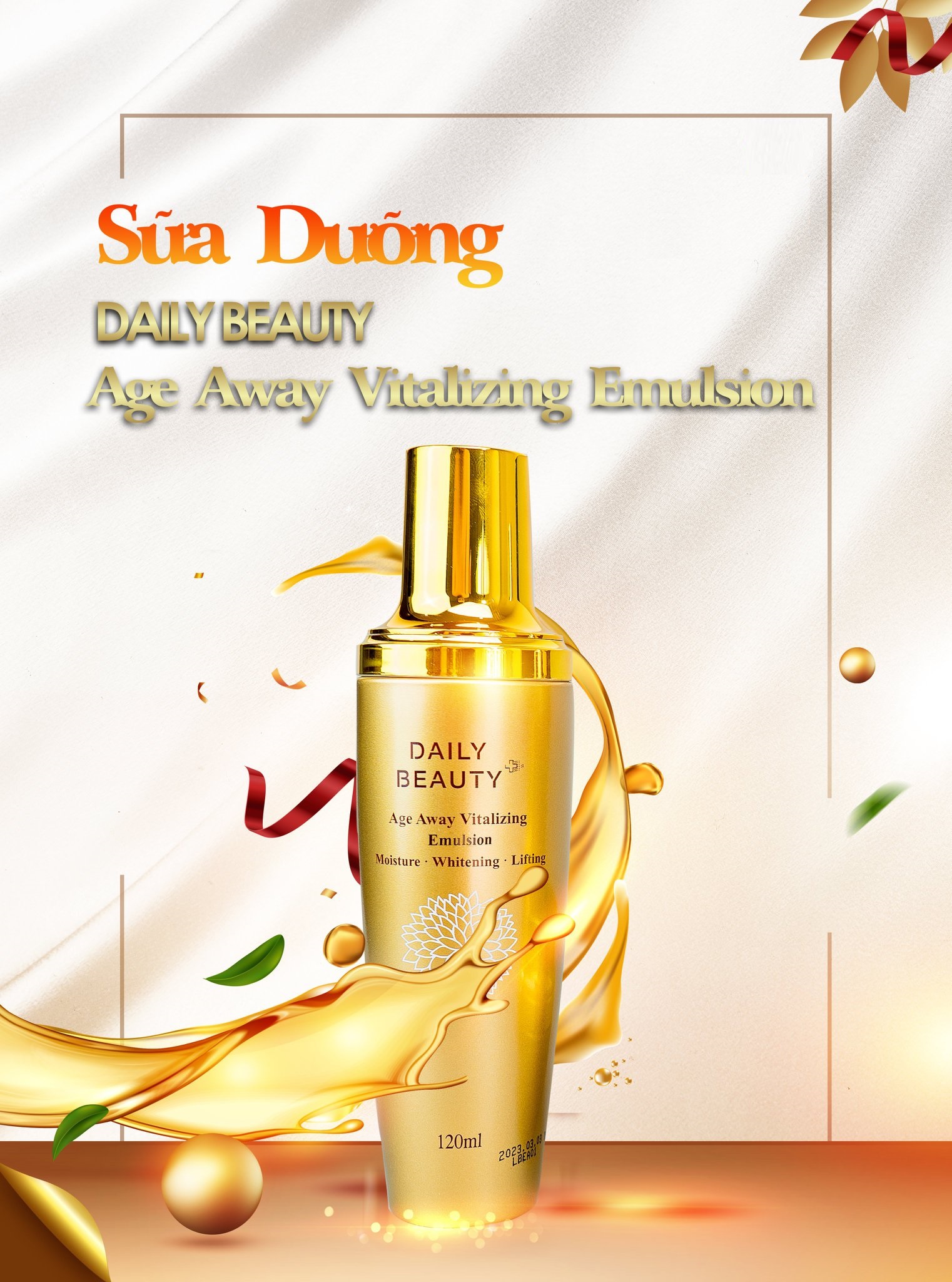 Combo dưỡng da mặt Daily Beauty Age Away Vitalizing gồm Nước hoa hồng, Serum, Sữa dưỡng, Kem mắt, Kem dưỡng ban đêm + kèm quà tặng