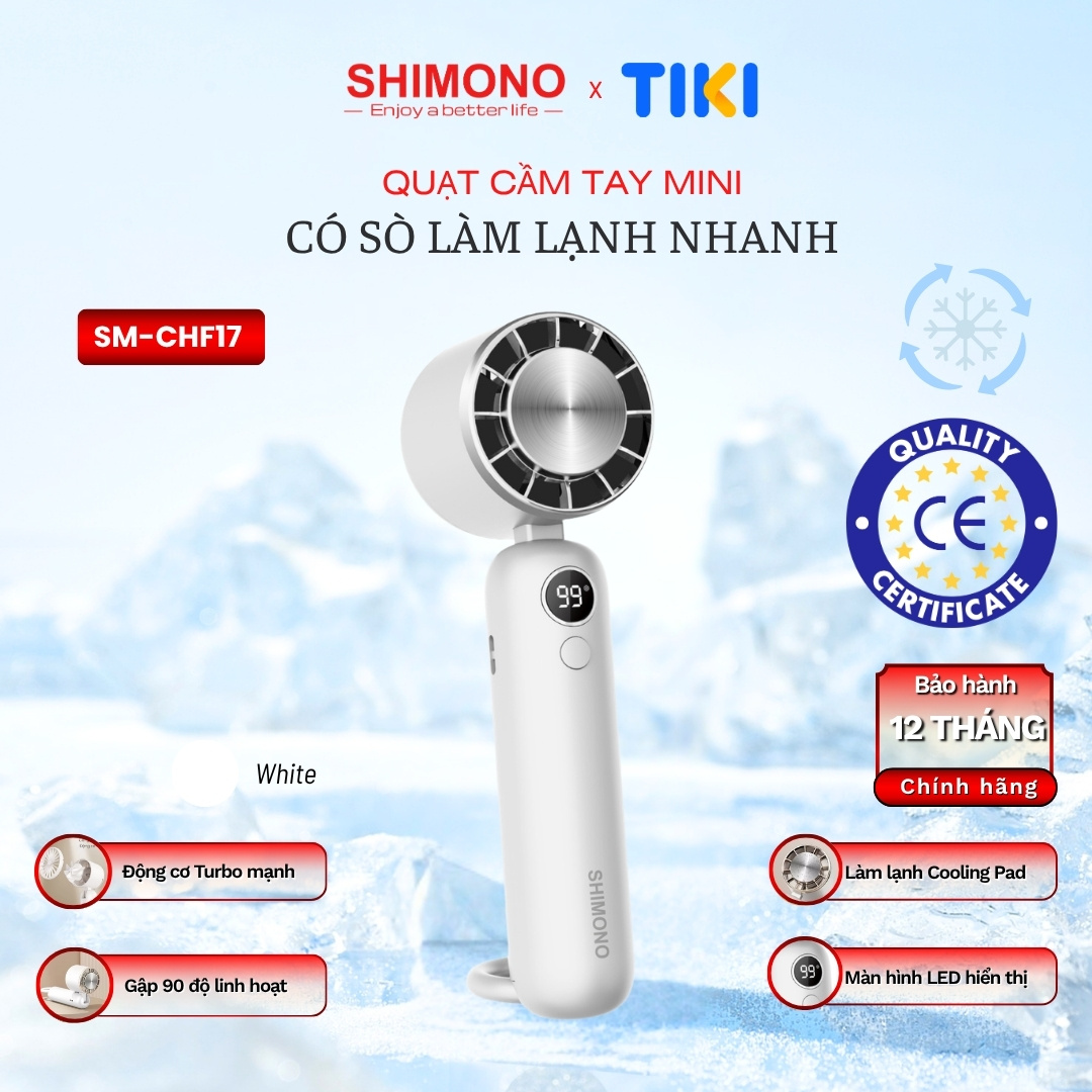 Quạt Làm Lạnh Cầm Tay SHIMONO SM-CHF17 Tích Điện Có Sò Làm Lạnh Nhanh Pin 3000mAh Liên Tục 6H - Hàng Chính Hãng