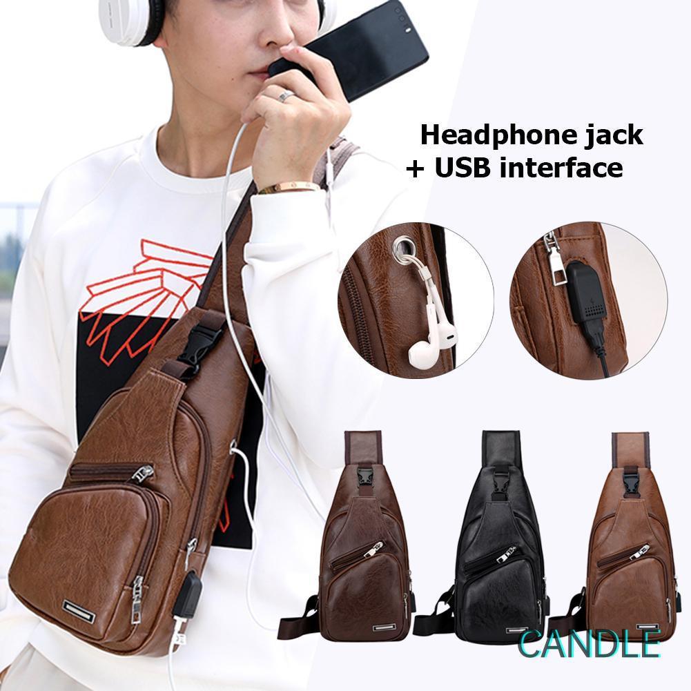 Túi Đeo Chéo Nam Da Pu Có Cổng Sạc Usb