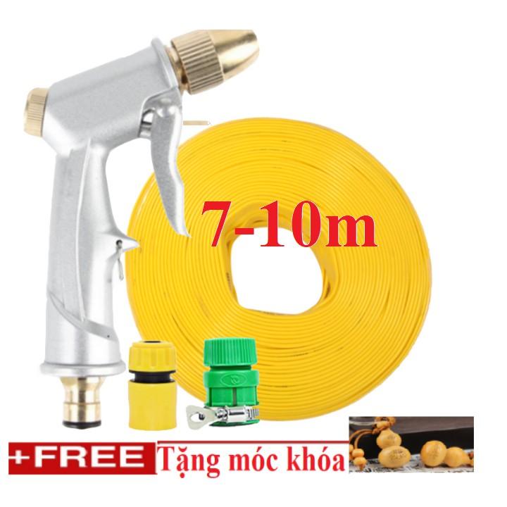 Bộ dây vòi xịt nước rửa xe, tưới cây . tăng áp 3 lần, loại 7m,10m 206701 đầu đồng,cút,+ tặng móc khoá