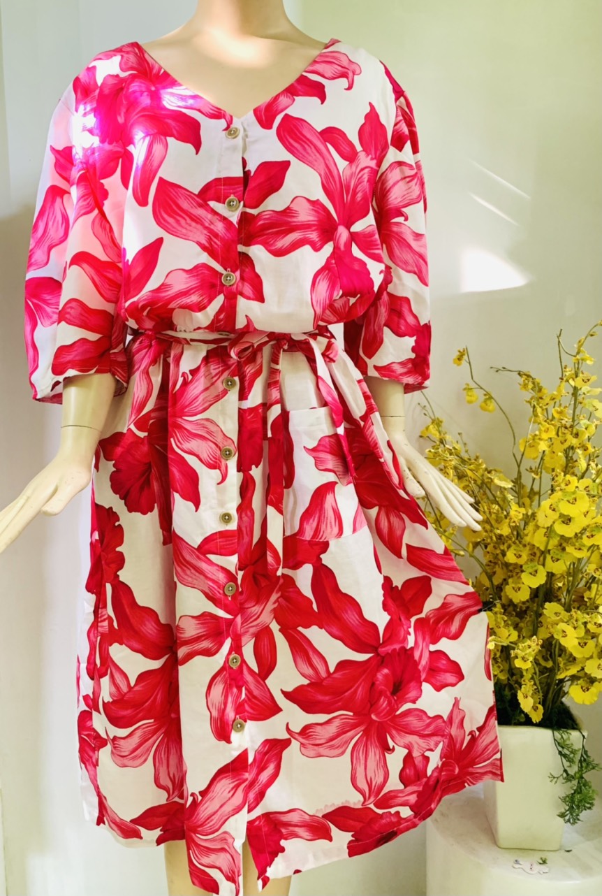 Đầm linen bigsize hoa hồng