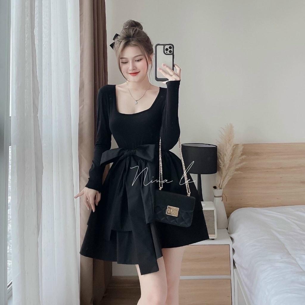 FREE SHIP Sét Bộ Đồ Nữ Áo Chất Vải Borip Dài Tay Kèm Chân Váy Cotton Lạnh Cột Nơ Thiết Kế Sang Chảnh KIM GIA DS