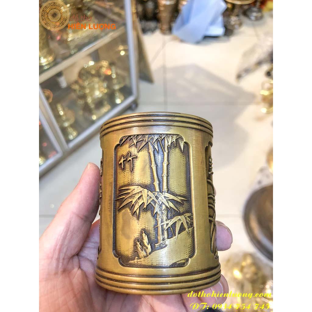 Ống Đựng Bút Bằng Đồng Phong Thủy Màu Vàng Cỡ Nhỏ