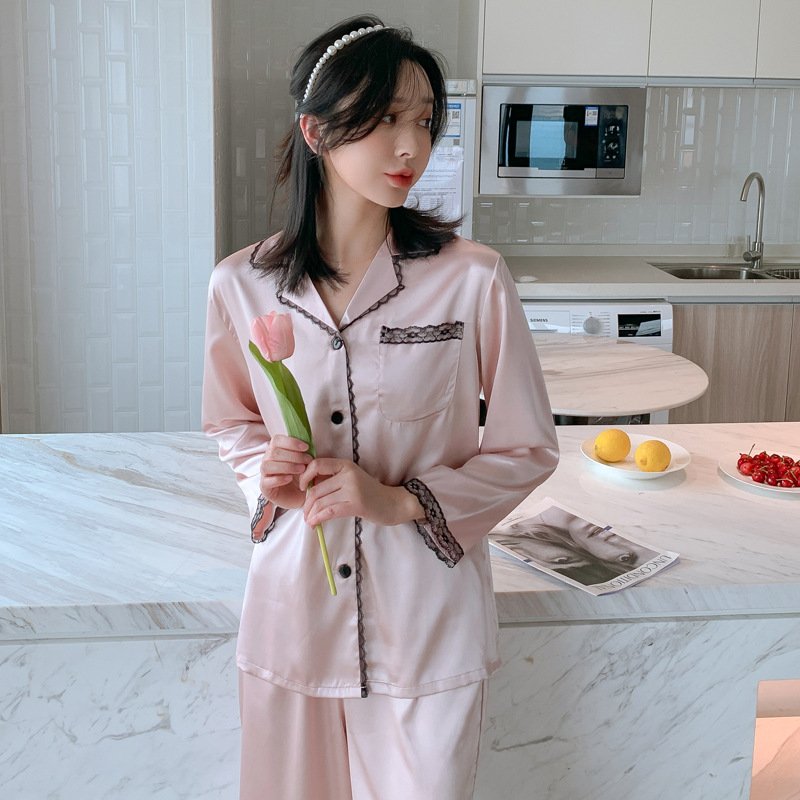 Đồ bộ Pyjama Nữ chất liệu phi bóng rũ mềm mại,cổ điển sang trọng 88231