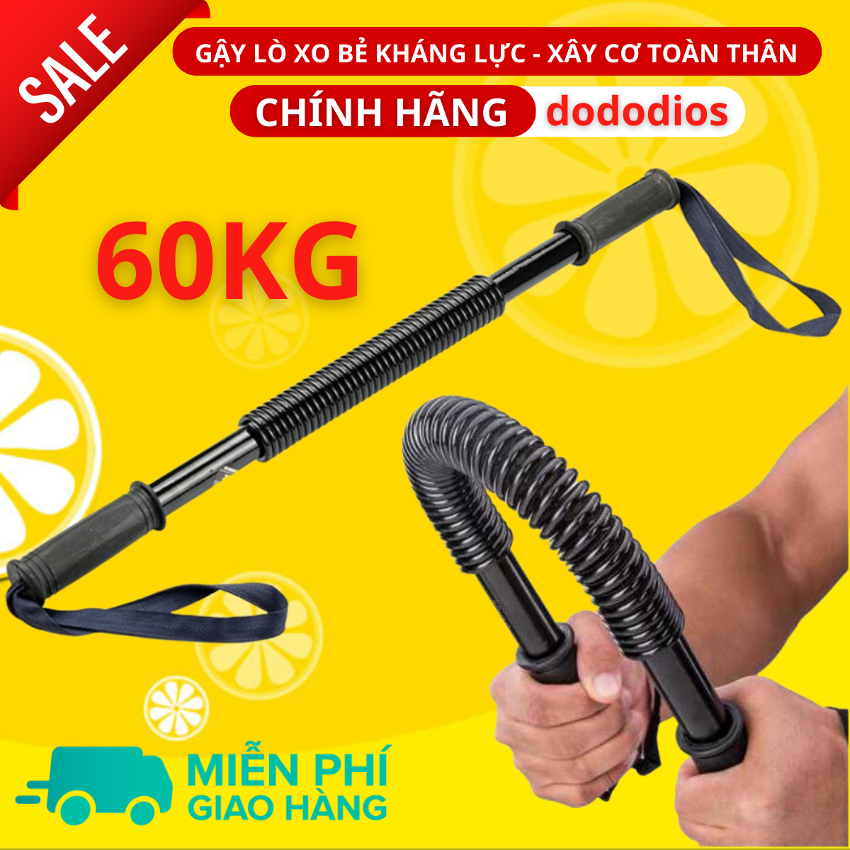 Gậy lò xo, Gậy Bẻ Tập Cơ Tay Gậy Lò Xo Lực 20kg, 25kg, 30Kg, 40kg, 50kg, 60kg - Hàng chính hãng dododios - gậy lò xo 100kg màu vàng