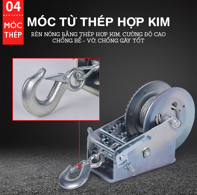 Tời quay tay 3000LBS- tải trọng nâng 1360kg, cáp 10m