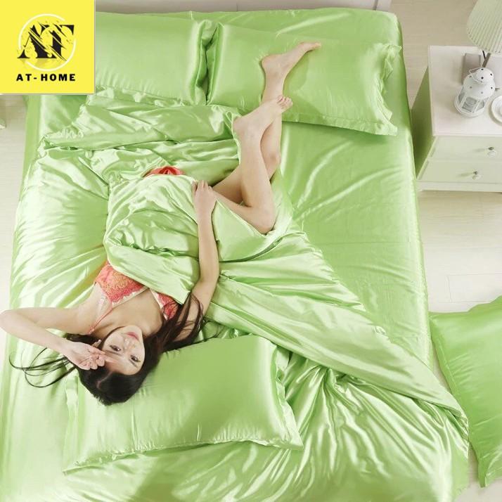 Bộ Chăn Trần Bông Ga Gối Phi Lụa 5 Món Cao Cấp LAN PHAM BEDDING - Màu Xanh Cốm