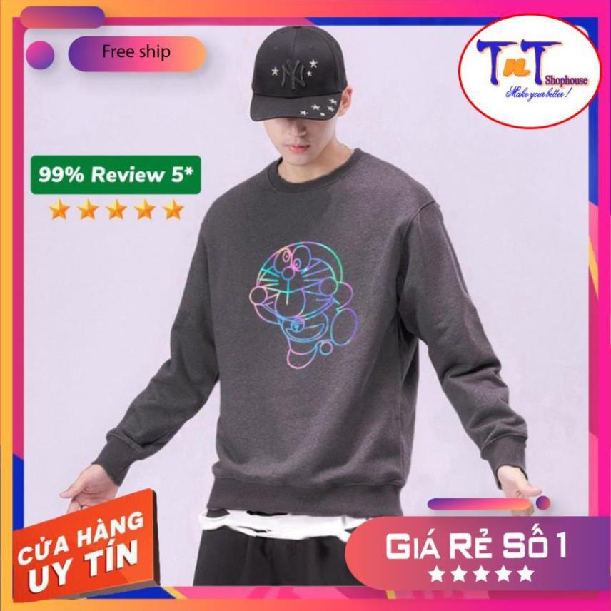 AS16 Áo Sweater Unisex ️/Áo nỉ Ulzzang phản quang unisex dài tay nam nữ - Doremon Lè Lưỡi