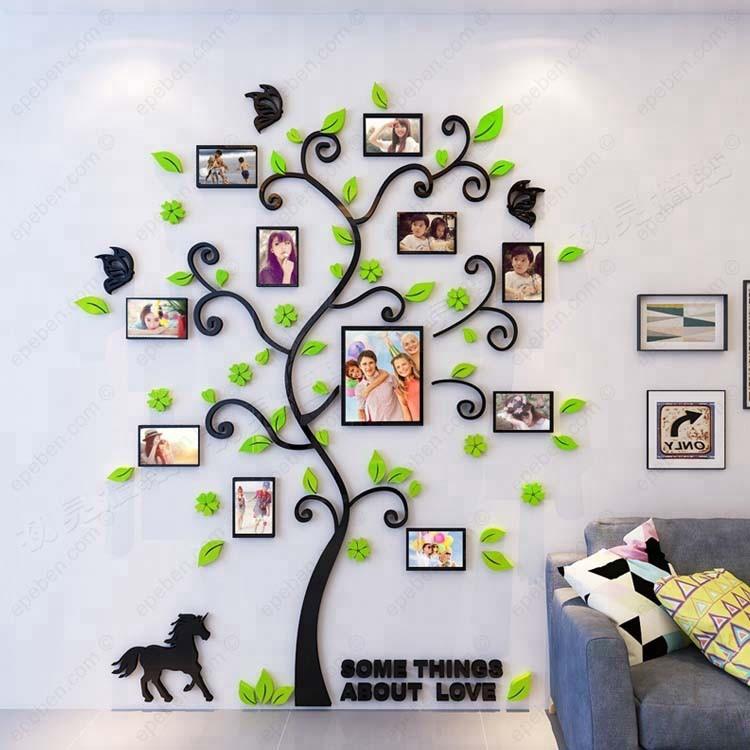 Tranh dán tường mica 3d decor khổ lớn cây trưng bày ảnh gia đình trang trí phòng khách, phòng làm việc, phòng họp