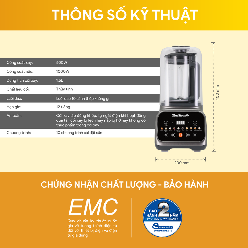 Máy Xay Nấu Đa Năng BlueStone BLB-6041 1.5 Lít - Hàng chính hãng