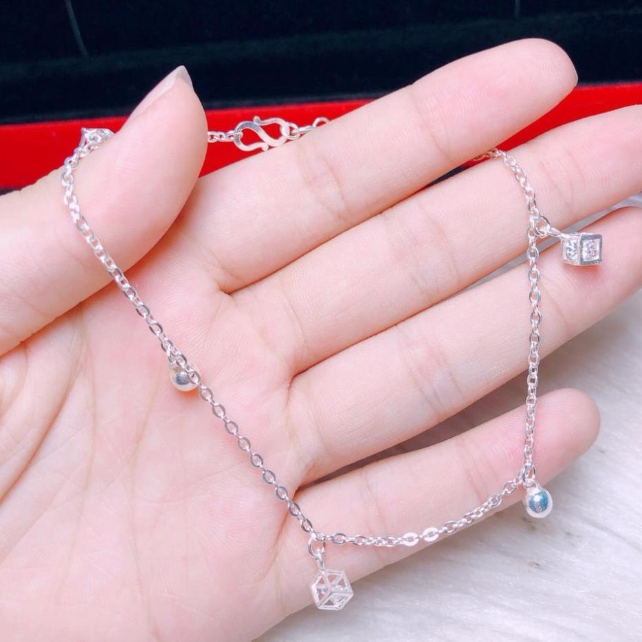 Lắc chân bạc ta chuông treo đá vuông ms29