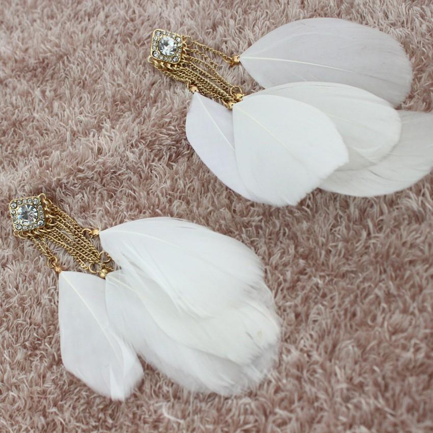 Bông Tai Vintage lông Vũ Tua Rua