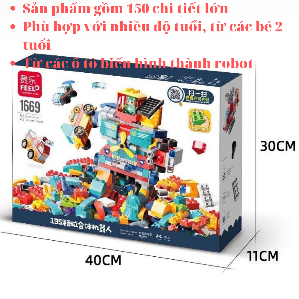 Đồ Chơi Xếp Hình Các Loại Xe Và Robot Biến Hình 195 Chi Tiết Loại To