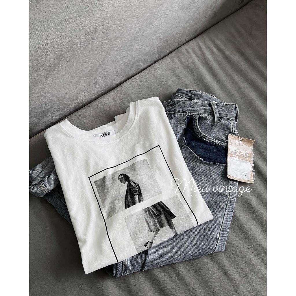 Áo Thun Unisex Cô Gái Trắng Đen Lạ Mắt