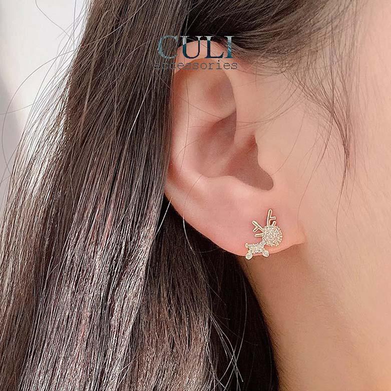 Khuyên tai mạ bạc S925 hình tuần lộc đính đá xinh xắn HT628 - Culi accessories