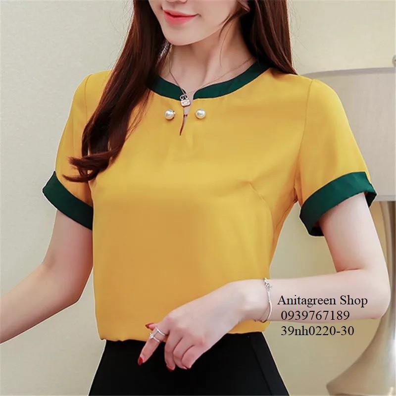 Tk14-0220-SƠ MI VIỀN MÀU TAY NGẮN